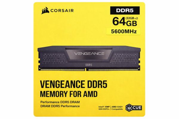 CORSAIR VENGEANCE® 64GB (2x32GB) DDR5 DRAM 5600MTs CL40 Memory Kit — Black